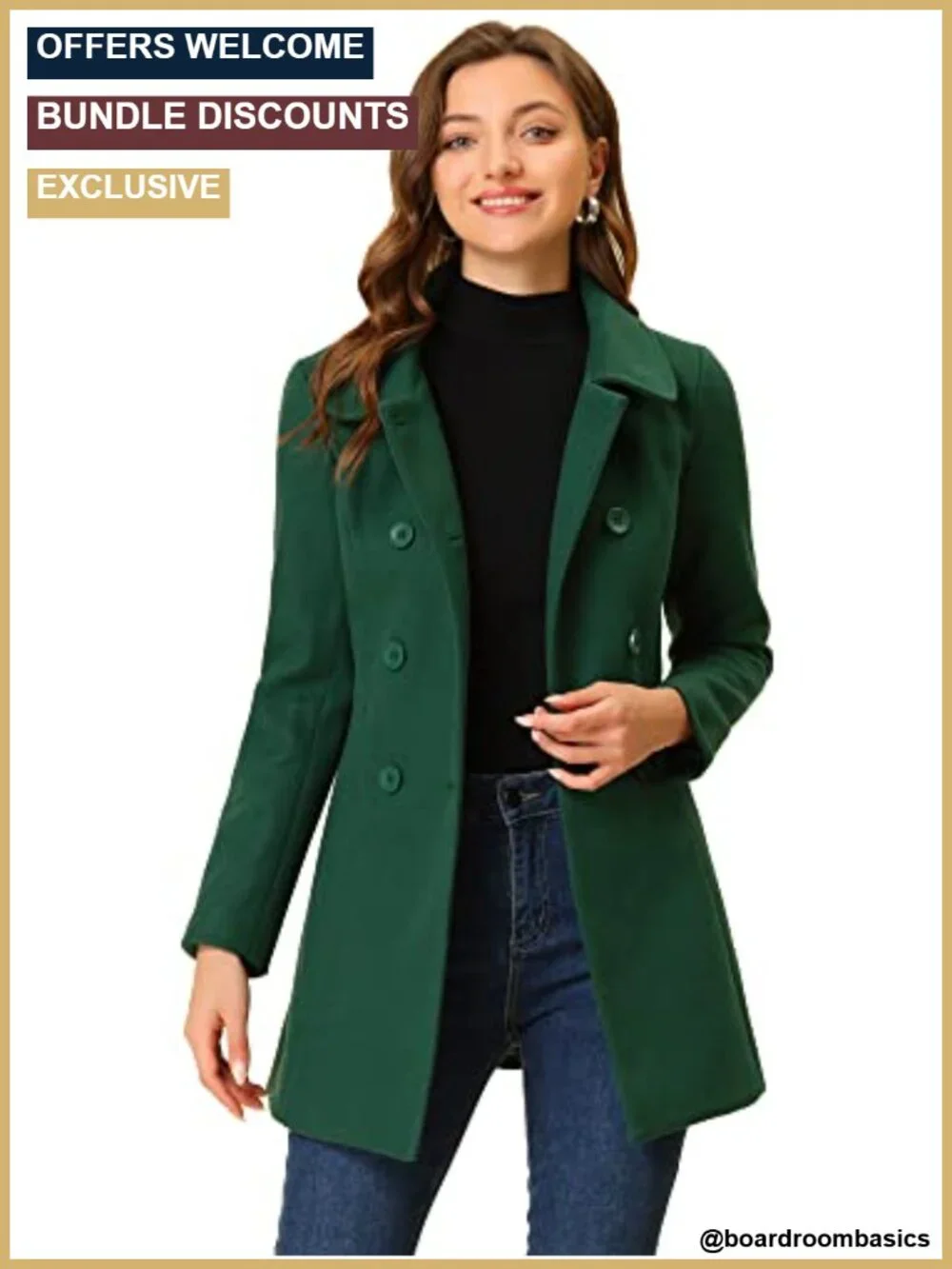 Women's Peter Pan Collar Double Breasted Wool Pea Coat Winter Trench